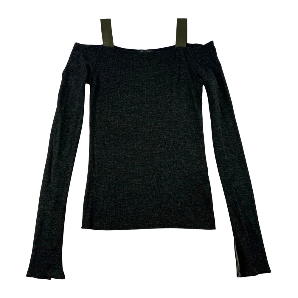 Rag & Bone Off the Shoulder Wool Blend Sweater XS Green Split Cuff Long Sleeve